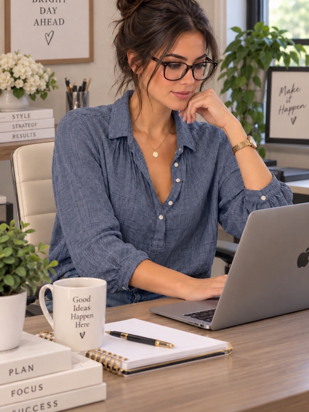 M LOFT Blue-Gray Textured Button-Down Pullover Shirt